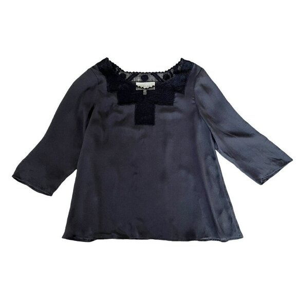 The Great Womens Sz 0 Black Silk Crochet Detailed Semi Sheer Popover Top Blouse - Picture 9 of 9